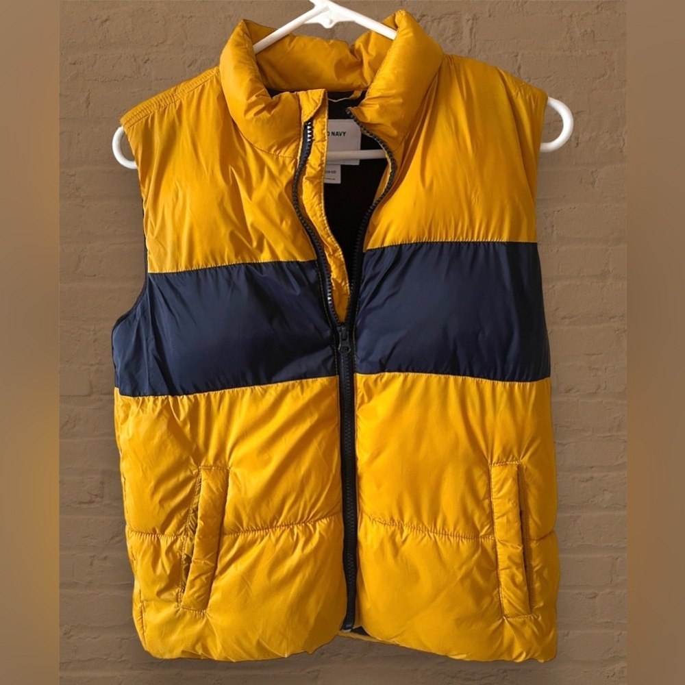 Old Navy Boys Navy Blue/Gold Full Zip Puffer Vest Size L 10/12